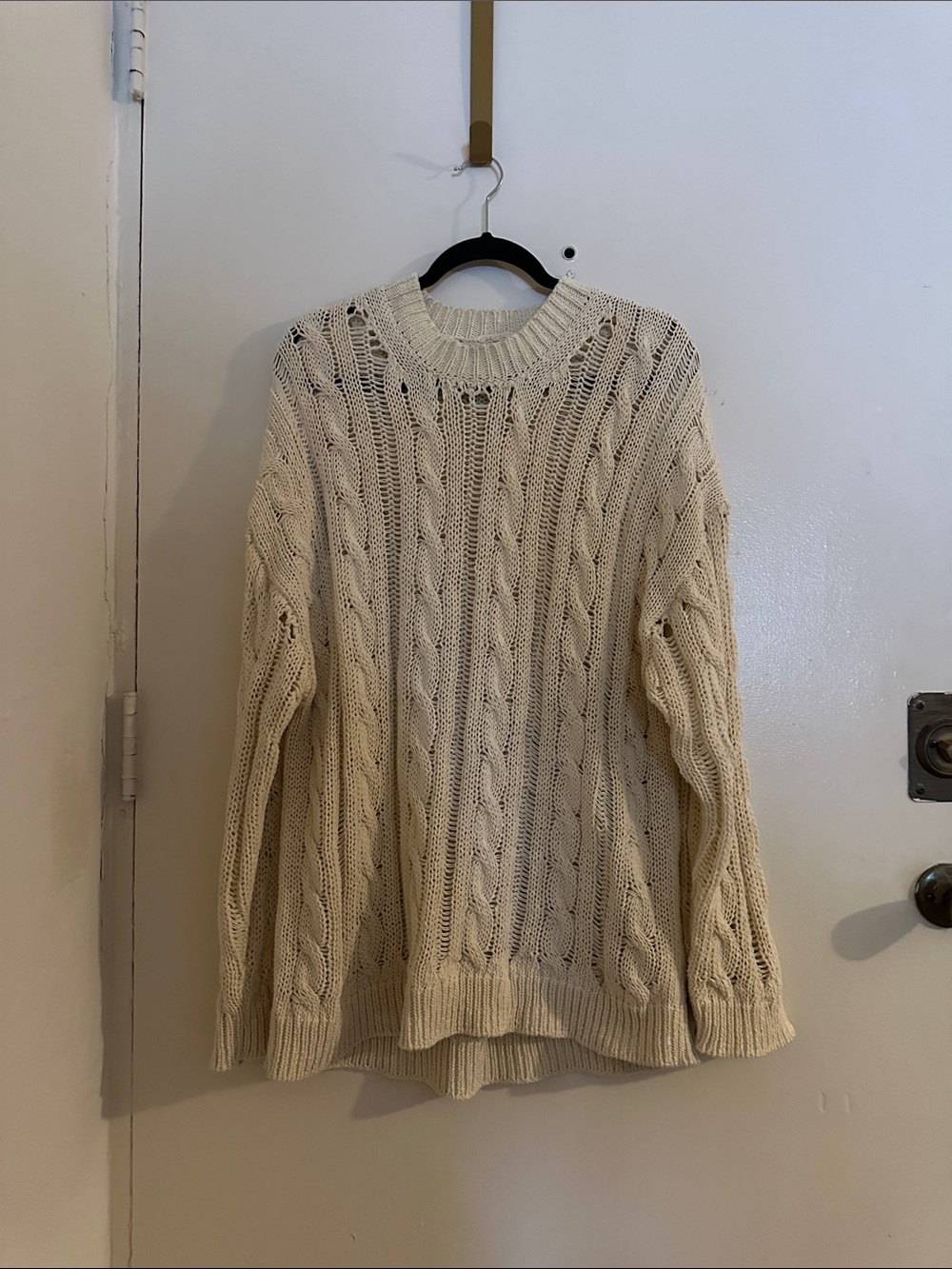 ZARA Ivory Cable-Knit Knit Pullover Sweater Crew Neck Long Sleeve Women's XL